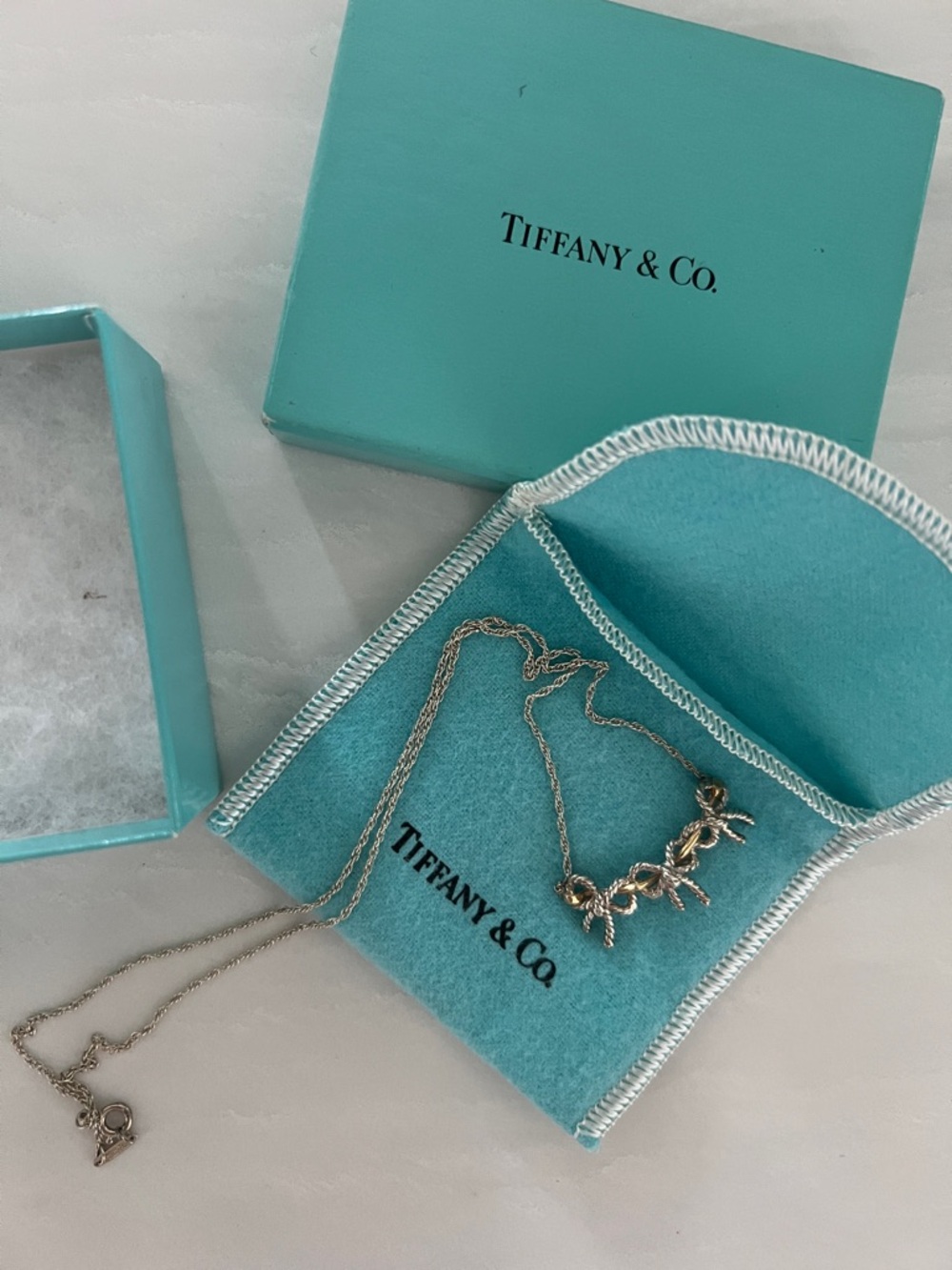 Tiffany & Co. Silver Floral Charm Necklace - Turquoise Pouch